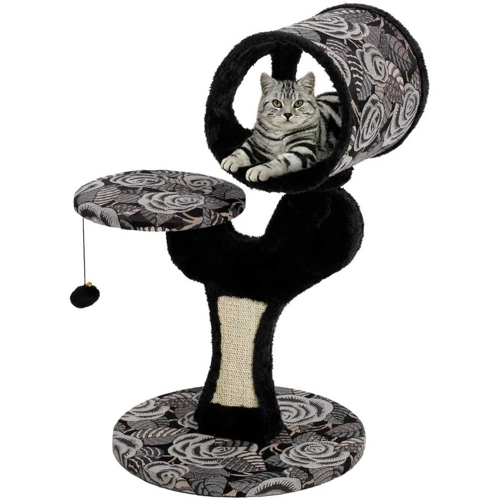 

MidWest Homes for Pets Cat Tree Salvador Feline Furniture, 22 by 17.75 by 30.75-Inch, Black/White Floral (138S-BK)