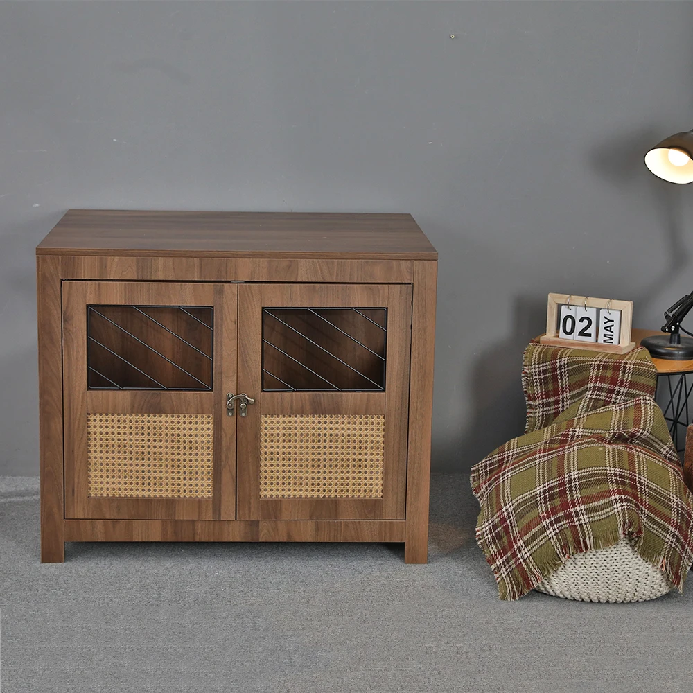 Factory Direct Hoopet Ventilation Wood Rattan Dog Cage House Furniture