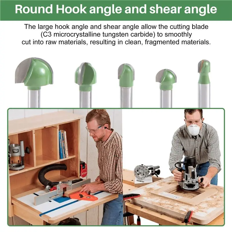 AF93-5Pcs 6Mm Shank Ball Nose Router Bits Set End Mill Round Cove Box Solid Carbide CNC Radius Core Milling Bit