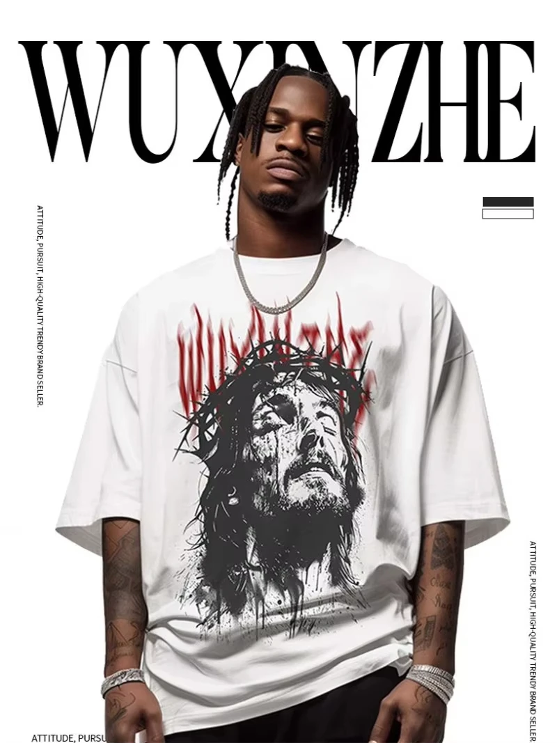 

T-shirt basketball cartoon heavyweight pure cotton short sleeved American football star sports trendback pattern half sleeve