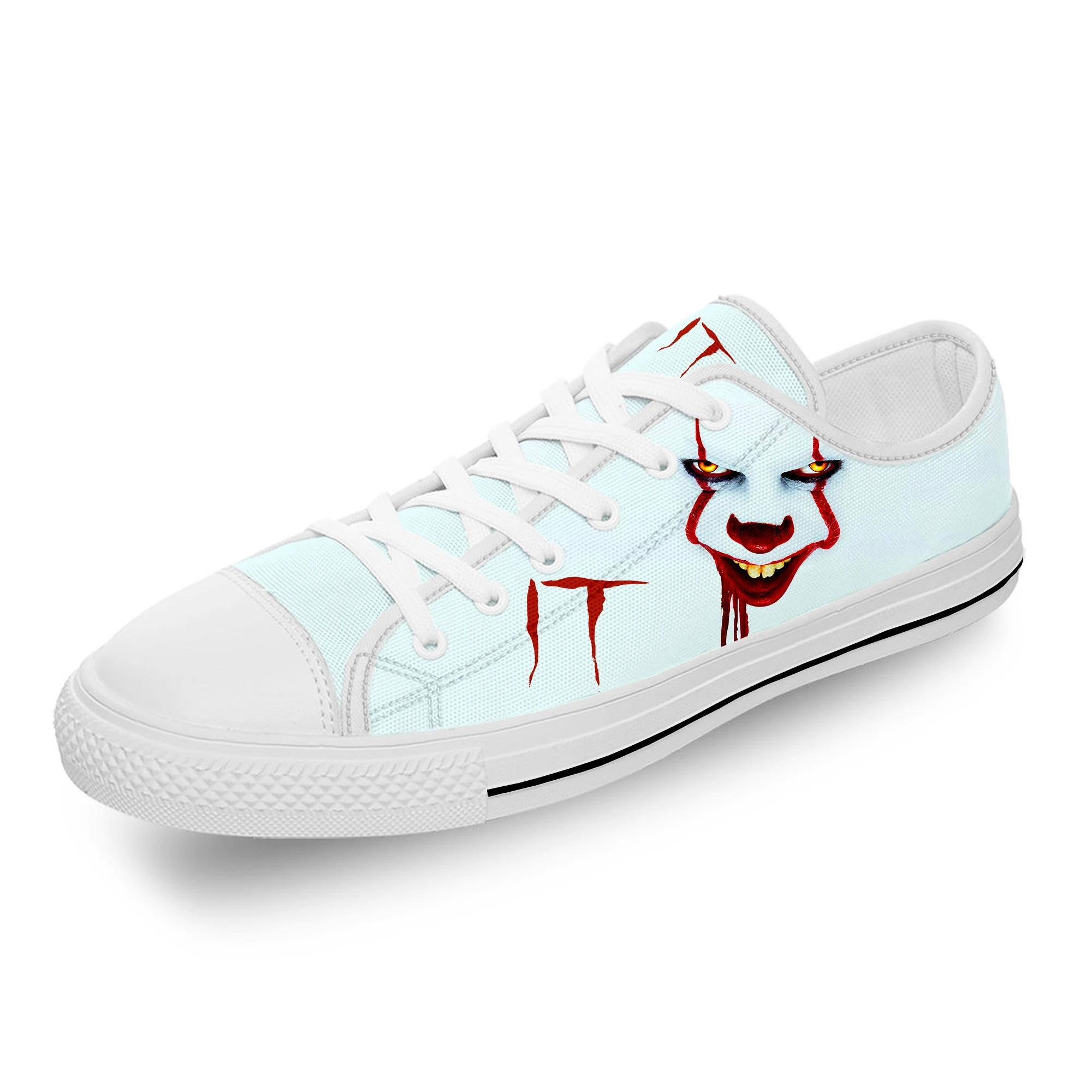 Pennywise It Movie Clown White Cloth 3D Print Low Top Canvas Fashion Shoes Men Women Lightweight Breathable Sneakers