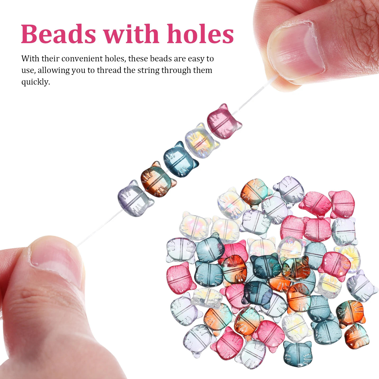 

50 Pcs Glass Beads Bracelet Cat Print Paw Child Craft Jewelry Making DIY Handmade Smooth Surface Lightweight Sturdy Material