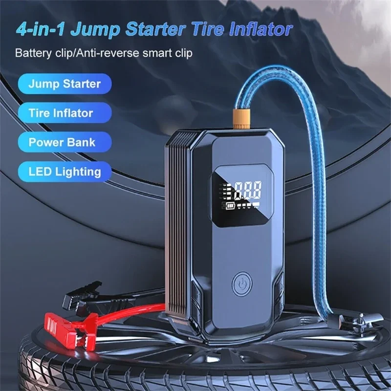 Car Tire Inflator & Jump Starter Vehicle Jump Starter with Tire Inflator LED Display Car Tire 8000mAh