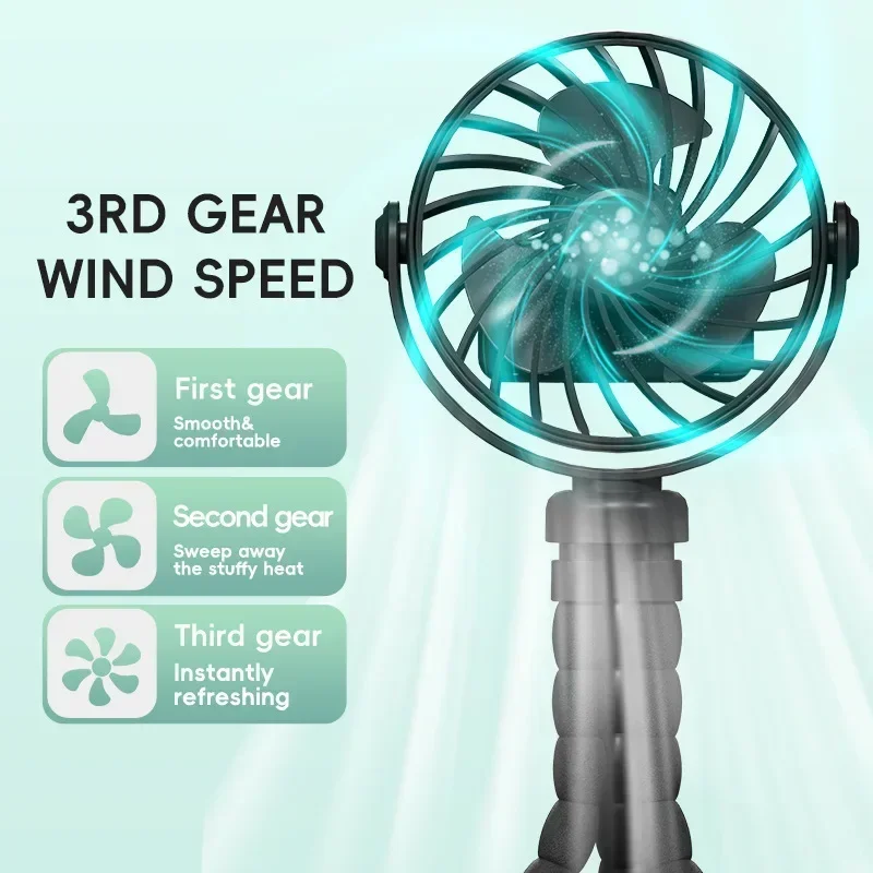 Handheld Octopus Folding Fan Multi Functional Five In One Portable Fan 360° Rotate Flexible Tripod Cooling Fan for Car Seat Crib