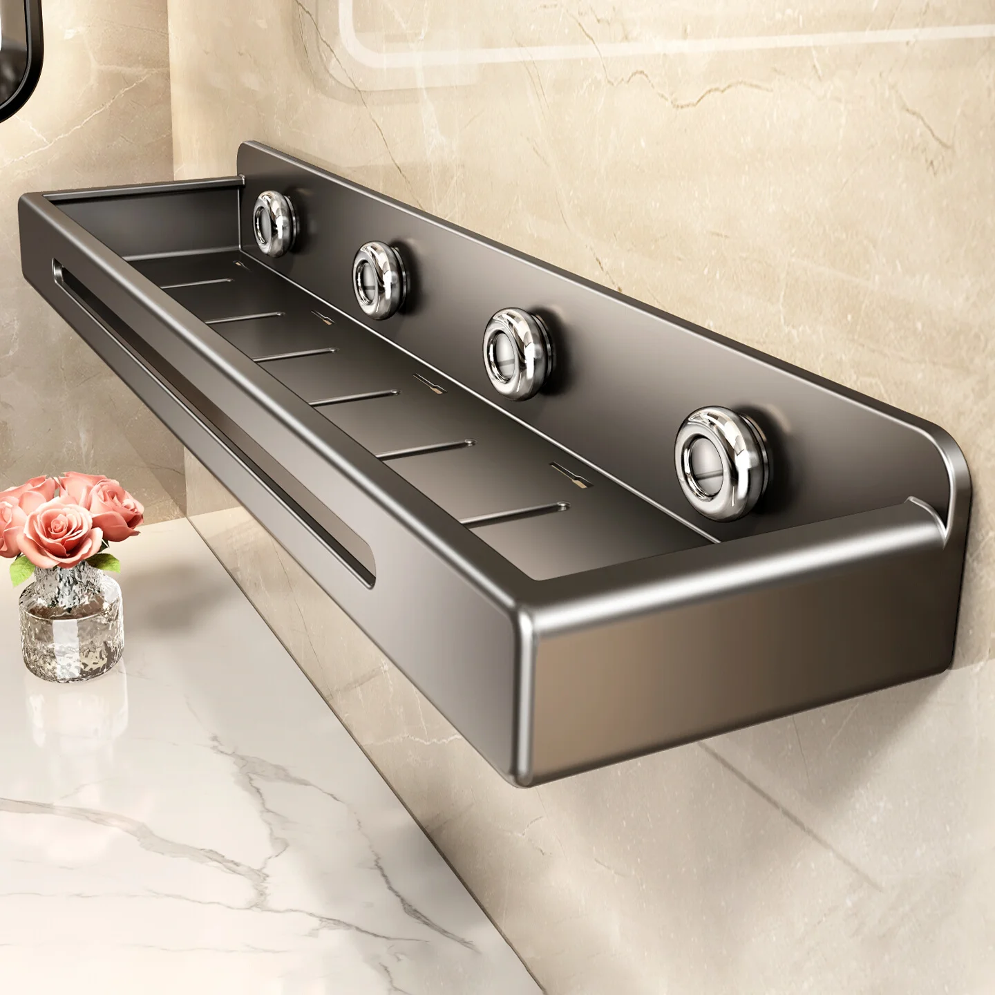 Invisible Bathroom Storage Rack, No-Drill Wall-Mounted Organizer for Washbasin and Toiletries