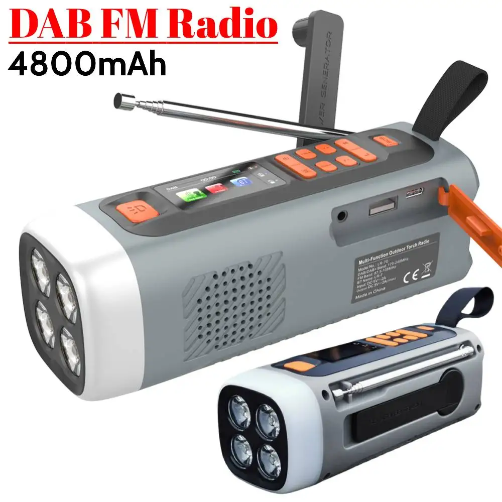 4800mAh Hand Crank Radio DAB FM Radio with Flashlight BT Speaker Emergency Weather Radio for Emergency Camping Storm Survival