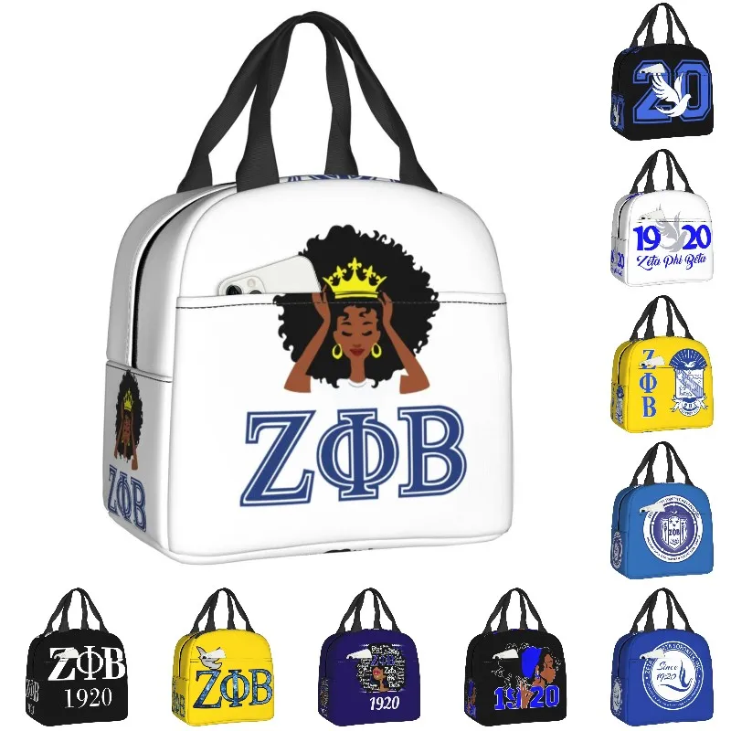 Zeta Phi Beta Sac à lunch pour femme, glacière réutilisable, boîte à bento isotherme thermique, fourre-tout de stockage de nourriture pour enfants, écoliers, pique-nique