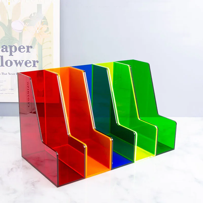 Iridescent Colorful Acrylic Folder File Holder Transparent Ins-Style Desk Basket Shelf Frame Storage Box Paper Shelf