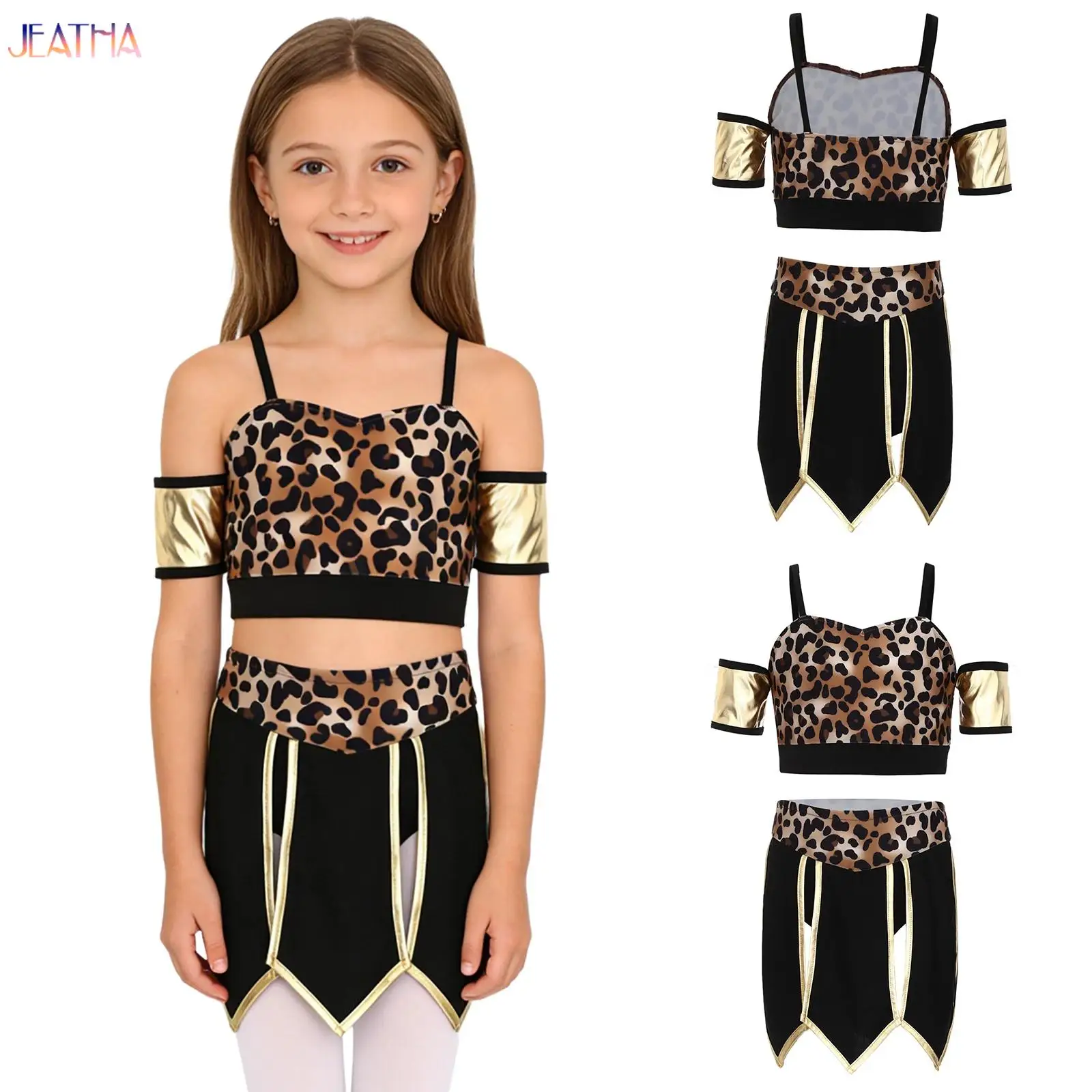

Girls Caveman Outfit Halloween Theme Party Cavegirl Flintstone Hominid Tribe Cosplay Costume Egyptian Pharaoh Tank Top+Skirts