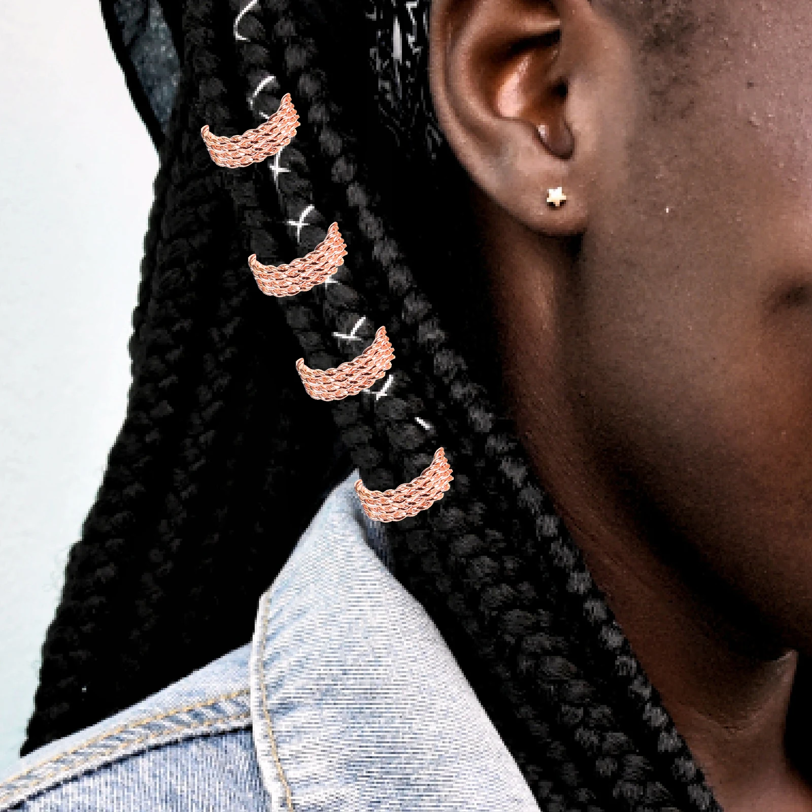 

30 pcs Dreadlocks Hair Cuffs Metal Filigree Tubes Braiding Rings Anti-Rust Hair Accessories For Women Girls Rose Gold