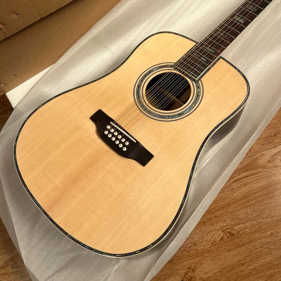 

New Arrival 41# 12 String 45 Model Spruce Top Acoustic Guitar Abalone Inlay Bone Nut Saddle In Natural