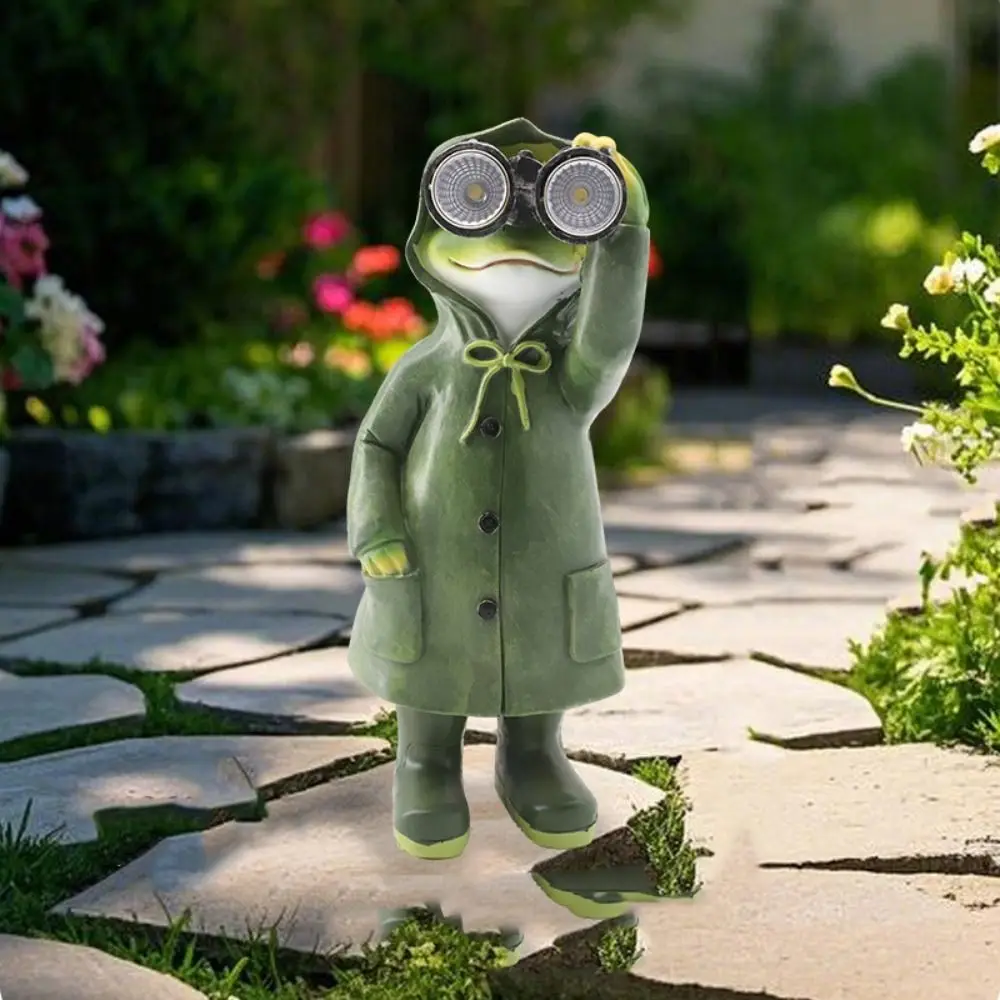

Micro Landscape Resin Raincoat Frog Statue Ornament Solar Powered Waterproof Animal Sculpture Cute Miniatures Figurine Gift