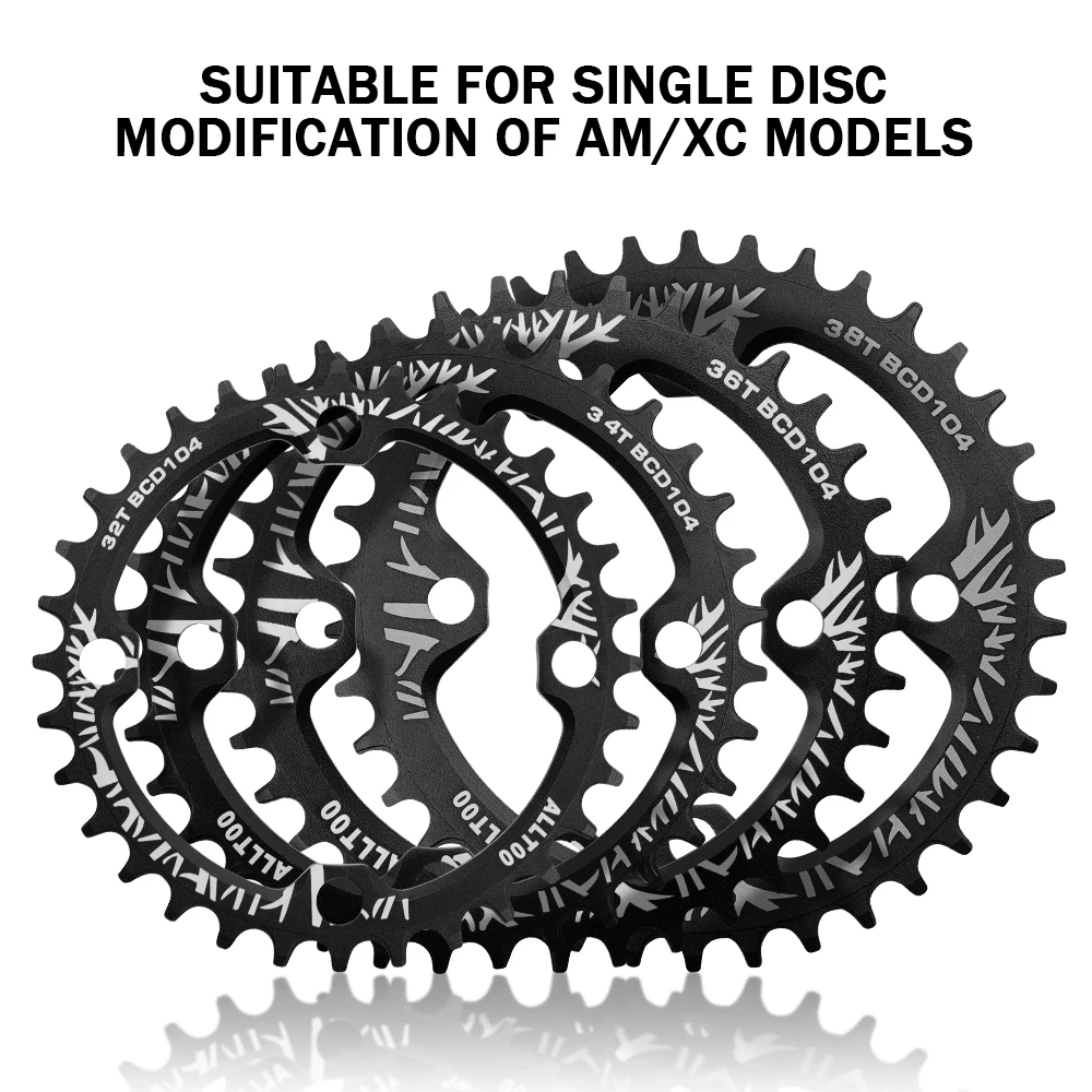 

Mountain Bike Chainring BCD104 Aluminum Positive/Negative Design Single Disc AM/XC Bicycle Crank Part Chainwheel 32T/34T/36T/38T
