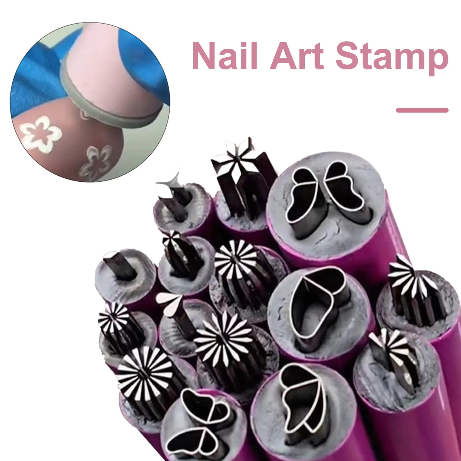 

Nail Art Pen Nail Stamping Tool Portable Flower Nail Art Stamp Pen Set with 15 Different Patterns for Women Easy to Use Stamper