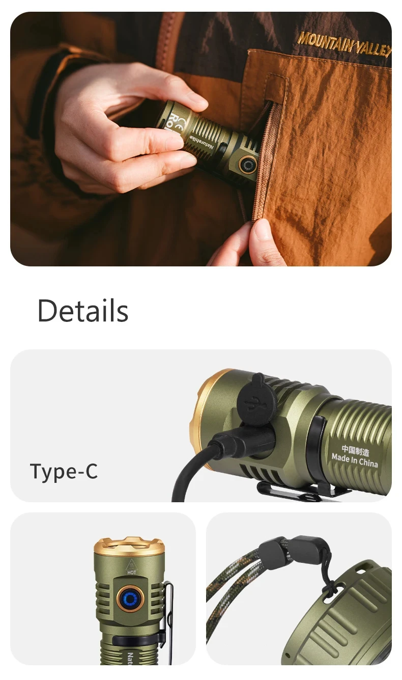Naturehike Hochleistungs-LED-Taschenlampen für Camping und Outdoor, ultraleicht, wasserdicht, 250 m Strahlungsbereich, Umgebungslicht, multifunktional – Detail 14