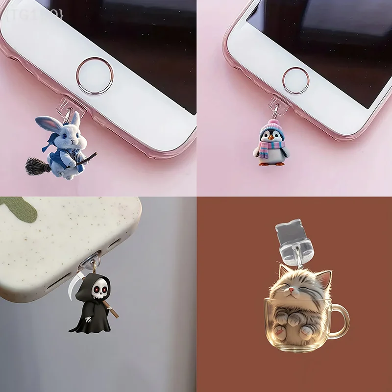 Mobile Phone Dust Plug Pendant, Cute Cat Dog Shamrock Design for iPhone Type-C Charging Port view 4