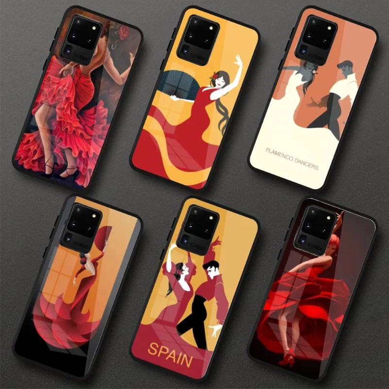 Spain Flamenco Dancer Phone Case for Samung S23 S22 S21 Pro Ultra A13 A33 A53 NOTE 20 PC Glass Phone Cover Funda