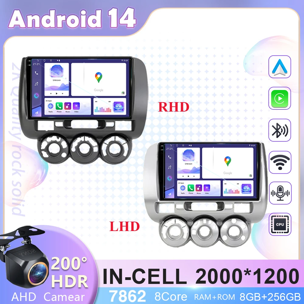

For Honda Fit GD 2001 - 2008 LDH RDH Android 14 car head unit multimedia video GPS player radio Wireless Carplay Car 5G WIFI