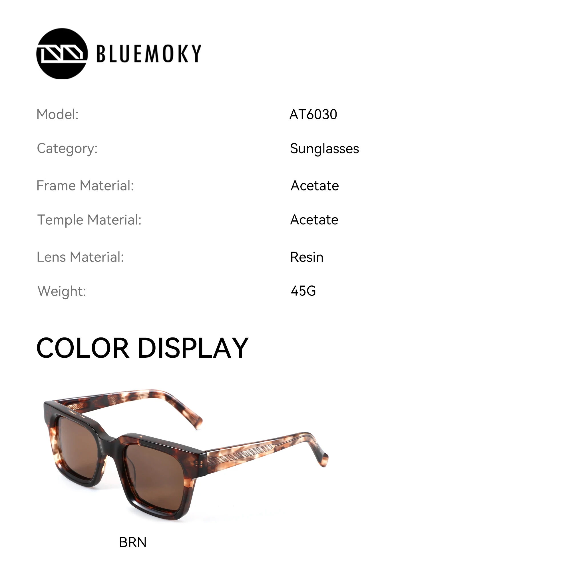 BLUEMOKY スクエア アセテート べっ甲柄 カスタム処方サングラス 累進近視 女性 視力矯正 UV400 レンズ