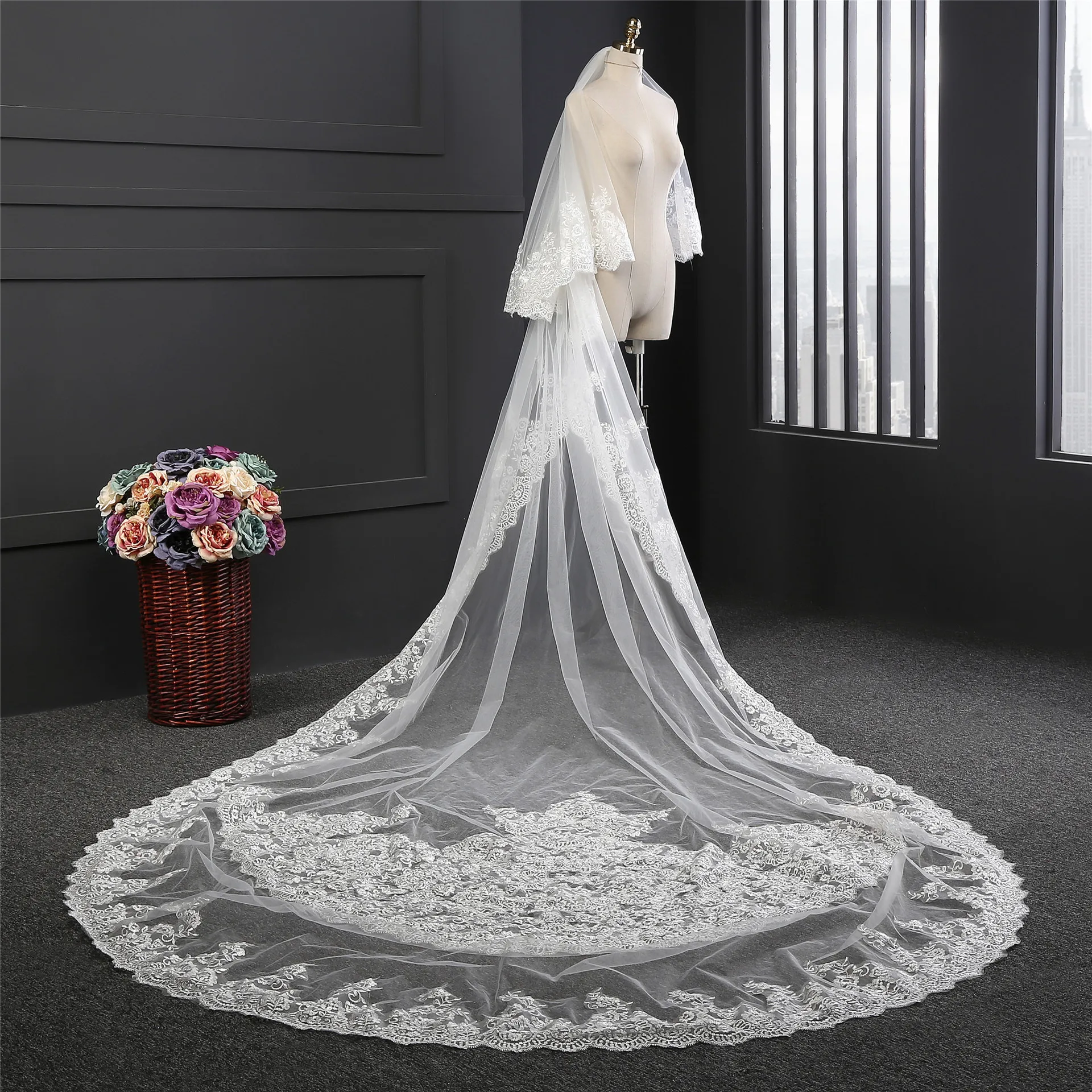 Big Tail Bridal Headdress 3.5m Double Layer Long Bridal headdress Wedding Veil