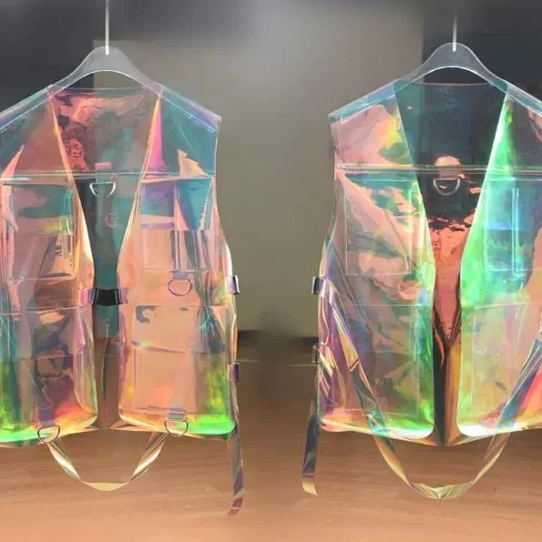 Handmade Man's Laser Hologram Vest Top Sympony Chic Tank Tops Stage Show Live Dance DJ Club Drums Guitar Costumes