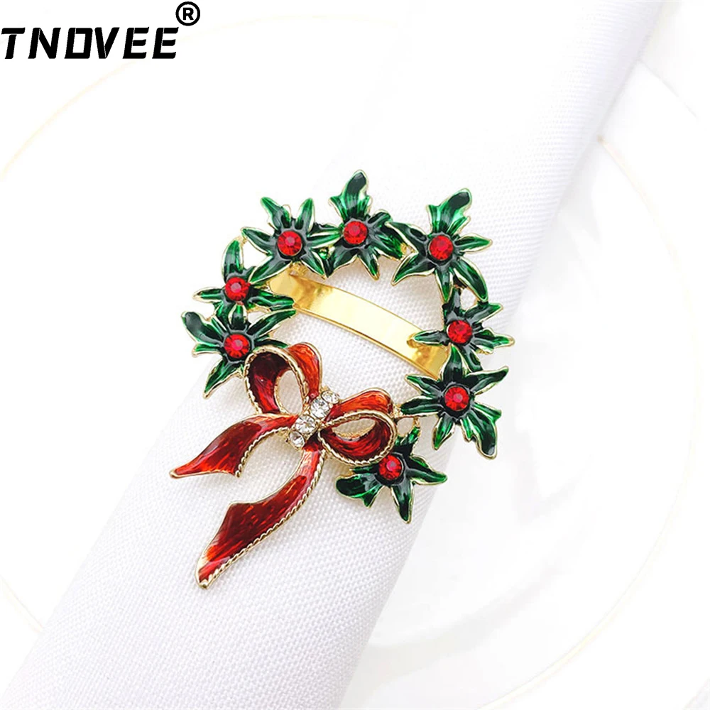 

6Pcs Christmas Wreath Napkin Rings for Dinning Table Decoration Holiday Napkin Rings for Wedding Thanksgiving Party Decor ERC154