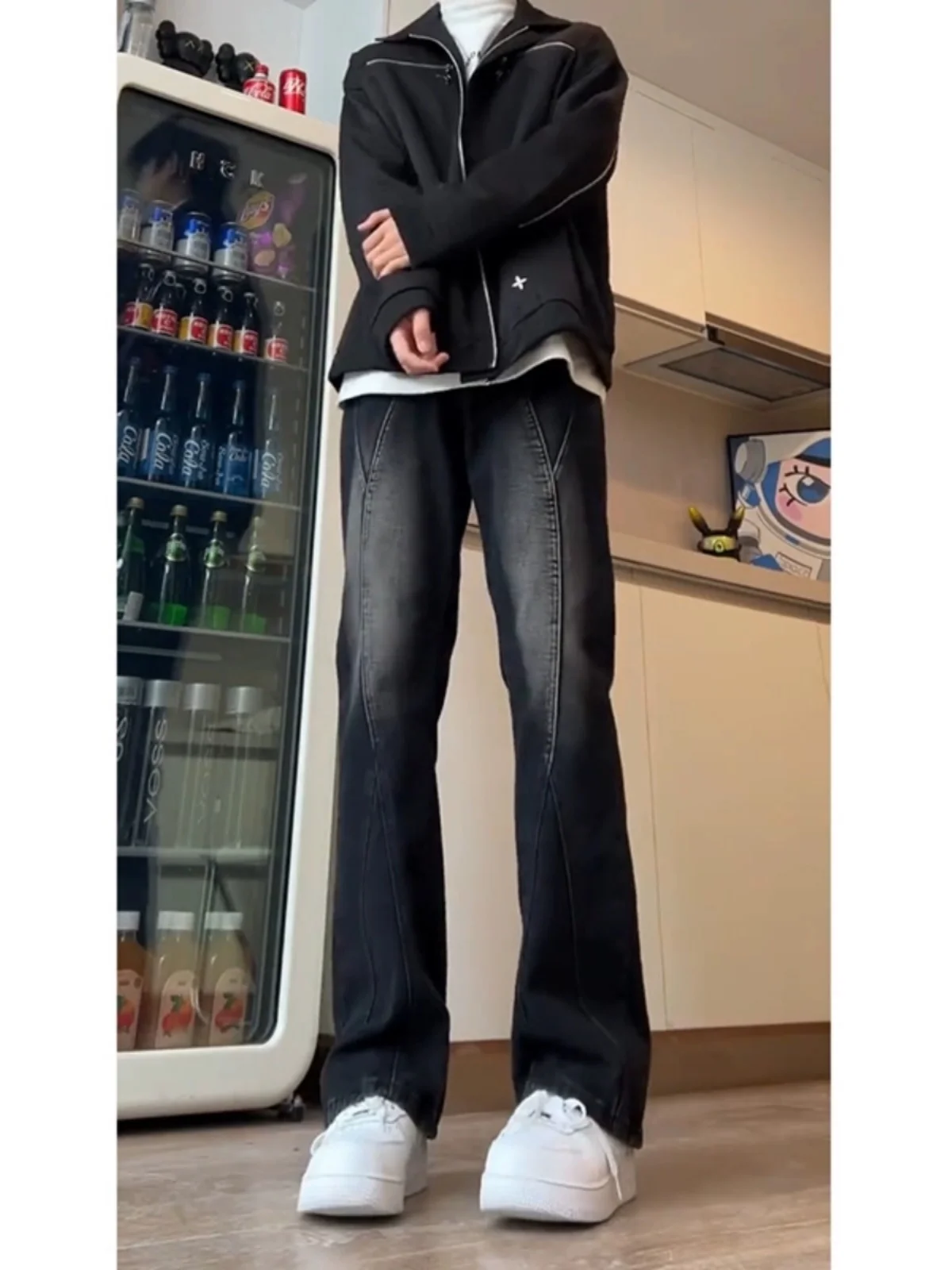 

Мужские джинсы в американском стиле High Street Vibe, летние, с градиентным дизайном, прямые, в стиле рабочей одежды, зауженные, с микро-клешем