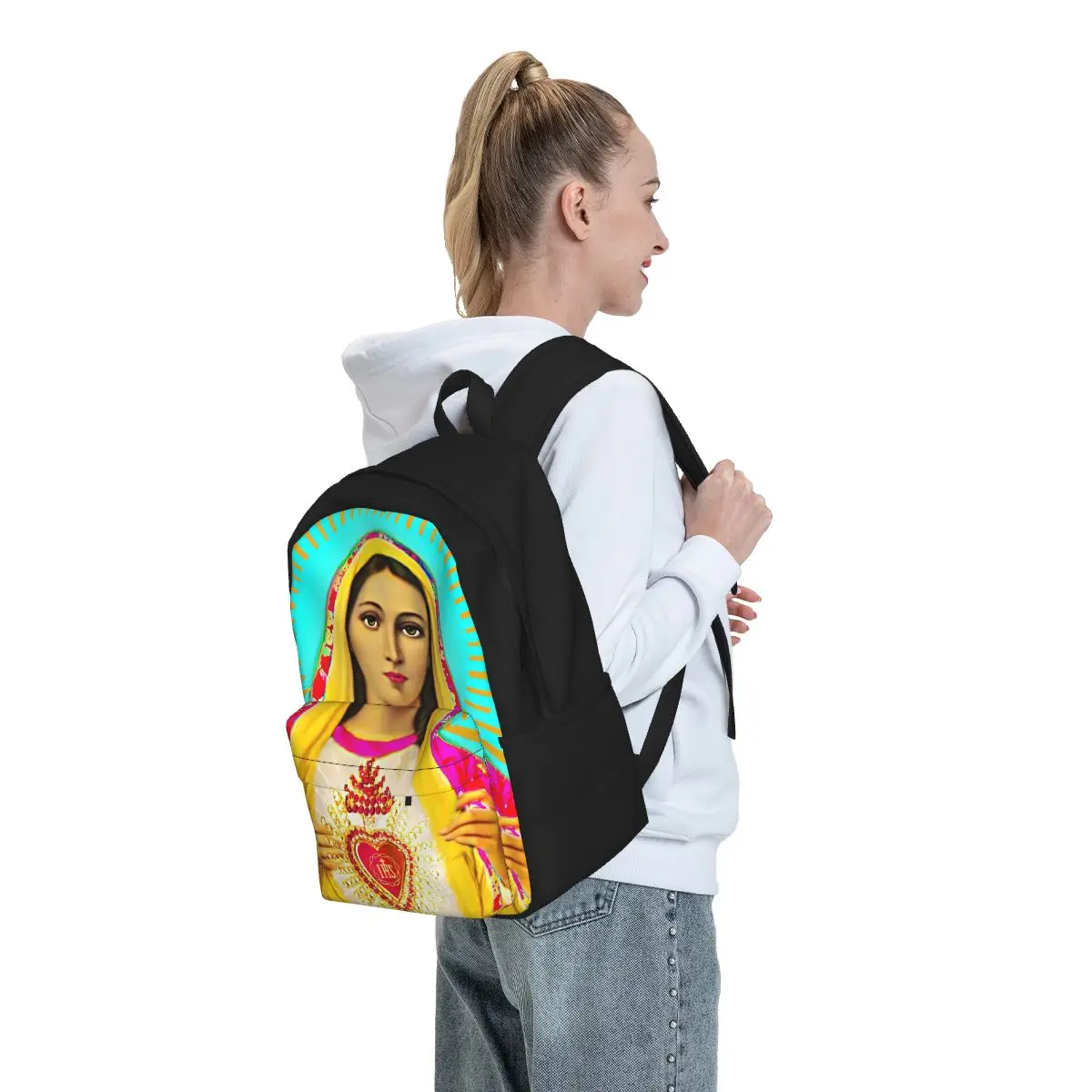 Virgin Mary Backpack Our Lady Guadalupe Student Polyester Cycling Backpacks Pattern Modern High School Bags Rucksack