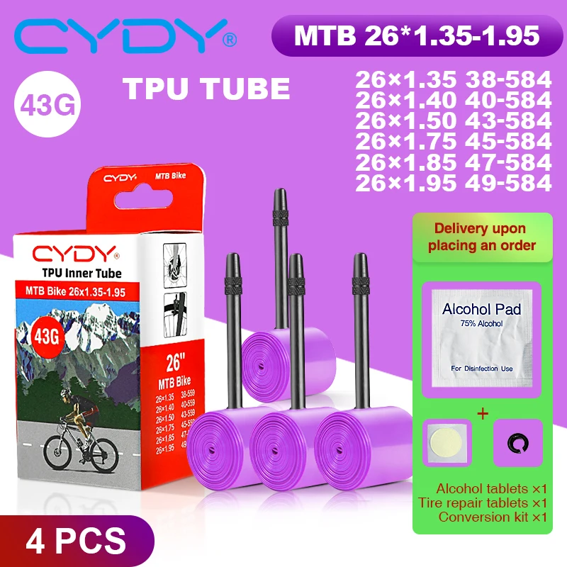 43g CYDY TPU Schlauch MTB 26 27.5 Fahrrad-Innenschlauch 26/27.5x1.35 1.4 1.5 1.75 1.85 1.95 Zoll Pneu Mountainbike-Reifen 26/27.5 Reifen
