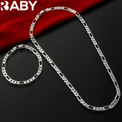 URBABY Noble New 925 Sterling Silver 4MM Chain for Men Women Bracelet Necklace Jewelry Set Lady Christma Gifts Charms Wedding