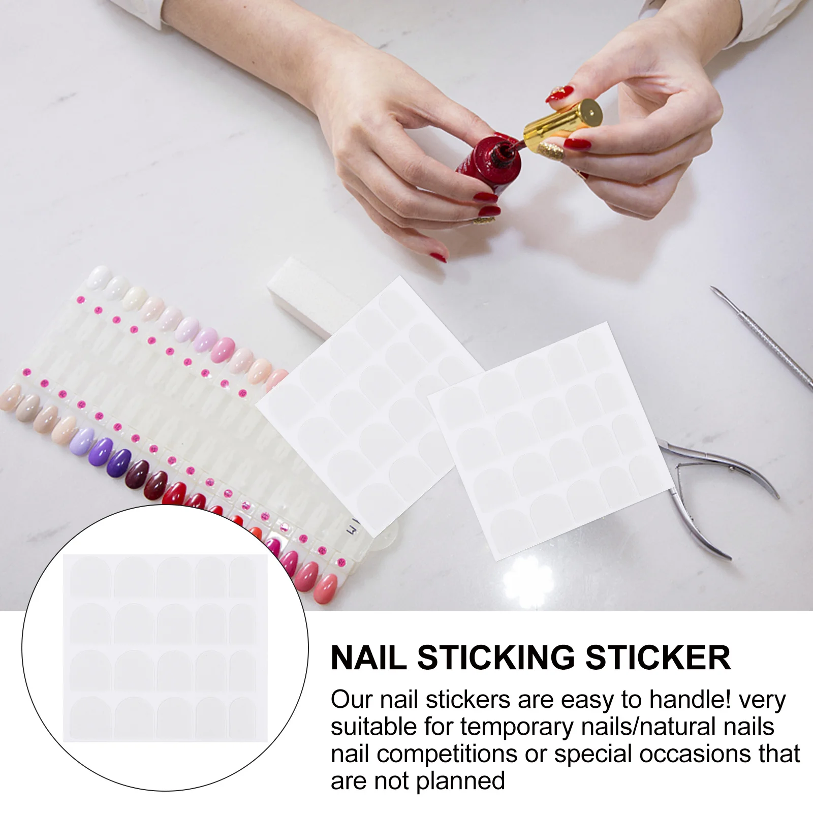 

50 pcs Fake Tips Thin Lightweight Manicure Tools For Diy Nail Art Waterproof Double-Sided Adhesive Stickers Nail Salon Supplies