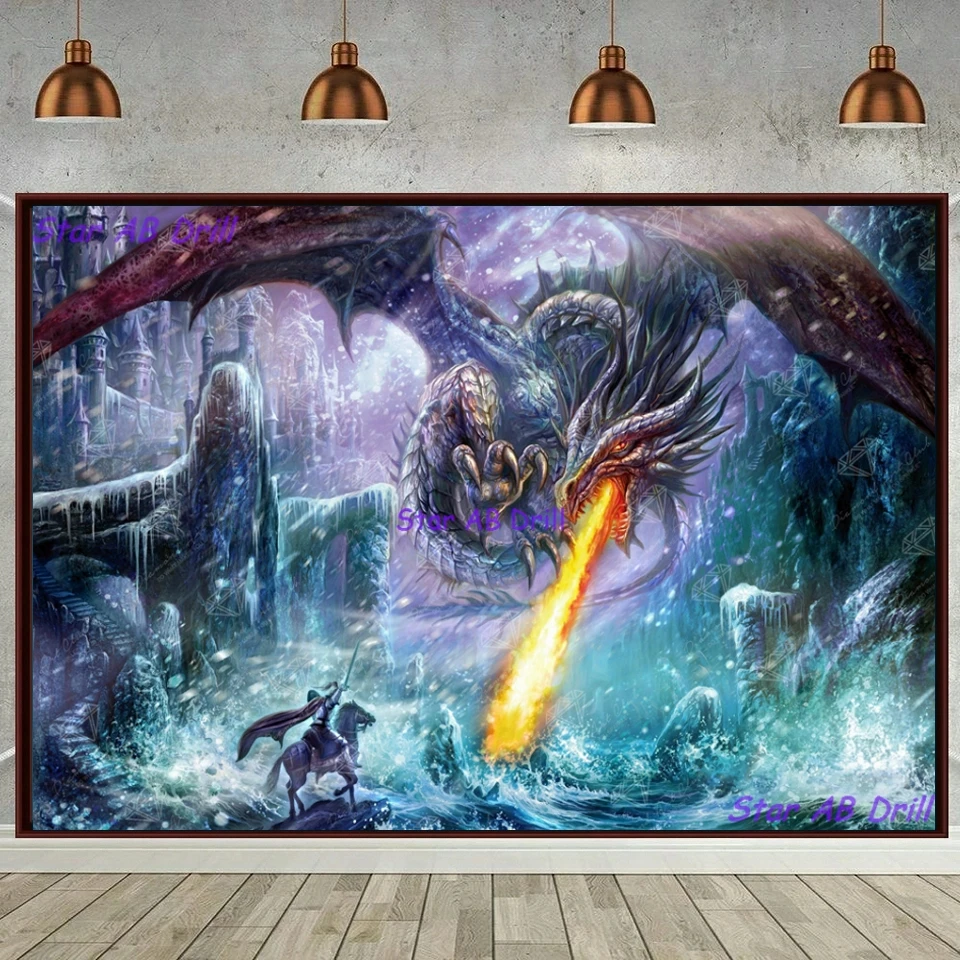 

Animals Full AB Drill Diamond Art Painting Dragon Attack 5D DIY Mosaic Cross Stitch Kits Embroidery Rhinestone Home Decor Gifts