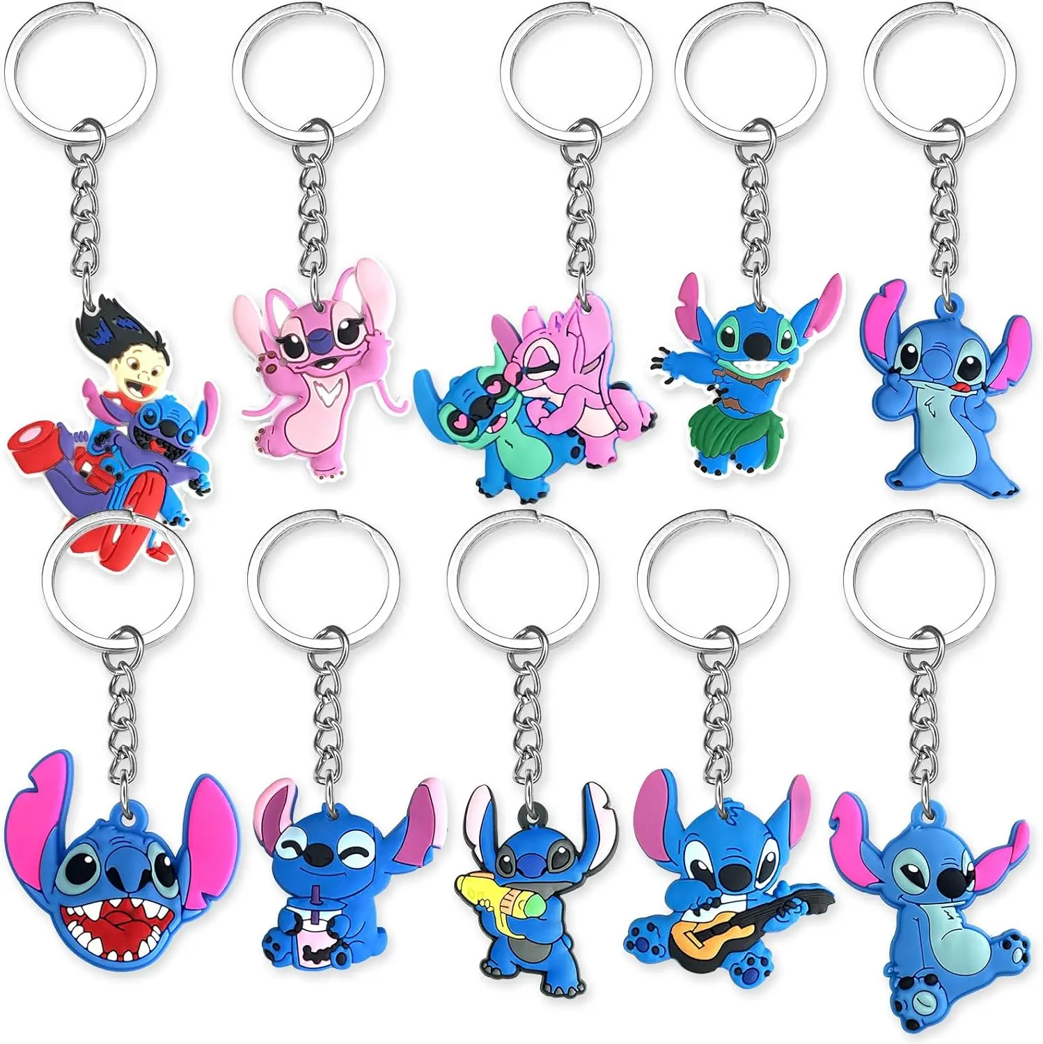 

10Pcs Cartoon Stitch Keychain for Party Favors, Cute Stitch Keyring for Classroom School Day Birthday Party Supplies Gift