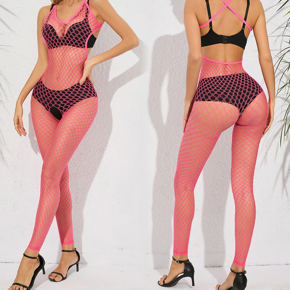 2023 جديد شبكة صيد السمك طقم داخلي للجسم المرأة المثيرة شبكة جوفاء انظر من خلال الجوارب الملابس الداخلية زي مثير منظور ارتداءها