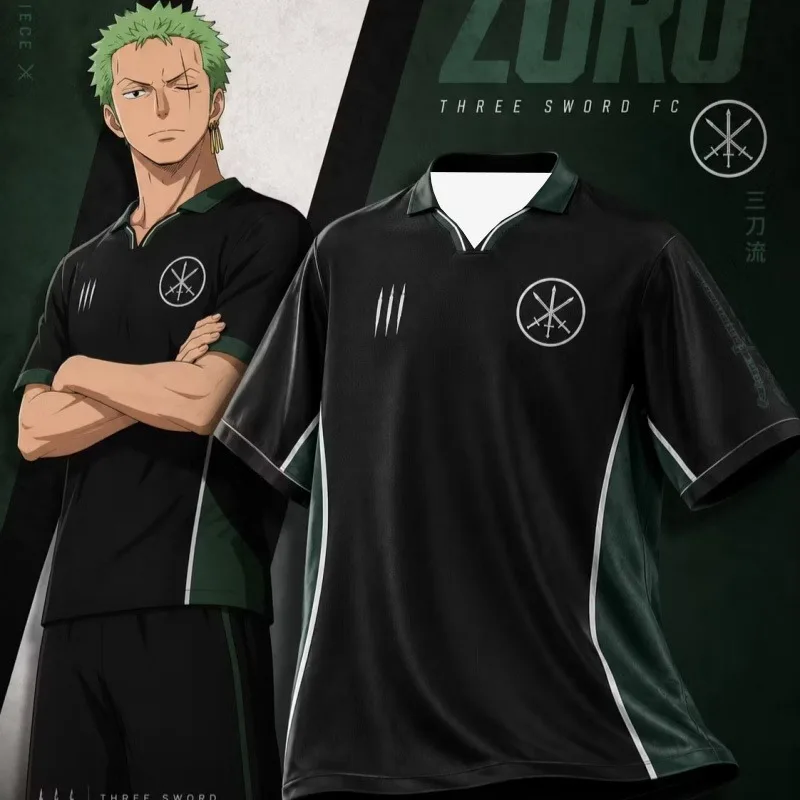 2026 New One Piece Zoro Three-Sword Style Themed Soccer Jersey / Breathable Summer Polo Shirt – Unisex Anime Top Family Matching