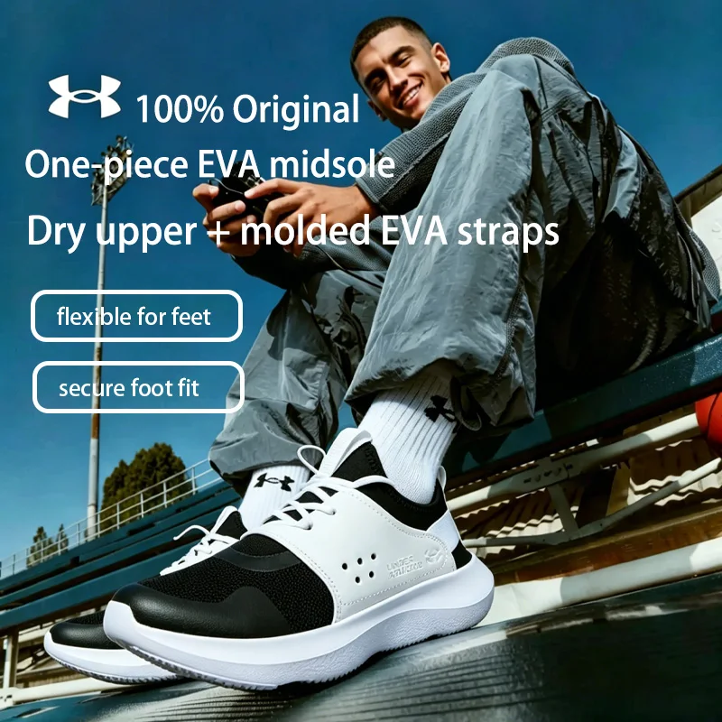 Under Armour UA Runplay Men Slip On Shoes Molded EVA Strap Breathable Lightweight Cushioned Running Sneakers 3024870-002