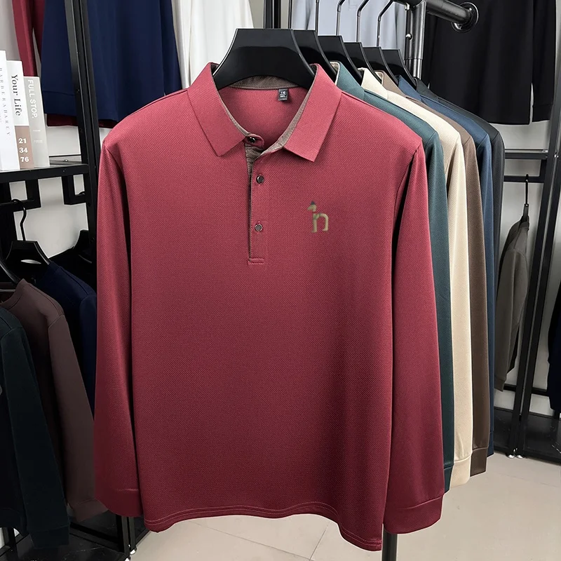 Hochwertiges Herren-Polohemd mit Originaldruck, Herbst-Trend, einfarbig, Revers, Langarm-T-Shirt, Business-Casual-Herrenbekleidung – Detail 10