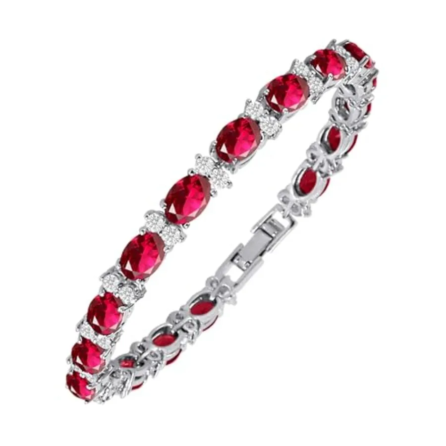 

KEZEF Tennis Bracelets For Women - Cubic Zirconia - Oval 7x5mm Gemstones - Round 2.50mm CZ - Silver Plated Brass - - Multiple C