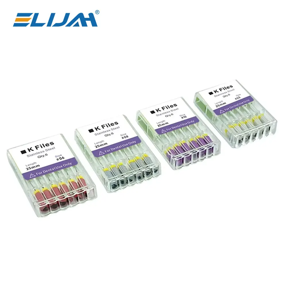 CYF045 Dental K-Files 25mm 6#/8#/10#/15# 6Pcs/Pack Denspay Dental Stainless Steel K Files Hand Use Endodontic Root Canal File