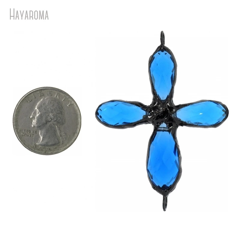 10Pcs Wholesale Soldered Crisscross Jesus Christian Handmade Jewelry Gunmetal Color Black Blue Glass Crystal Pendant PM38237