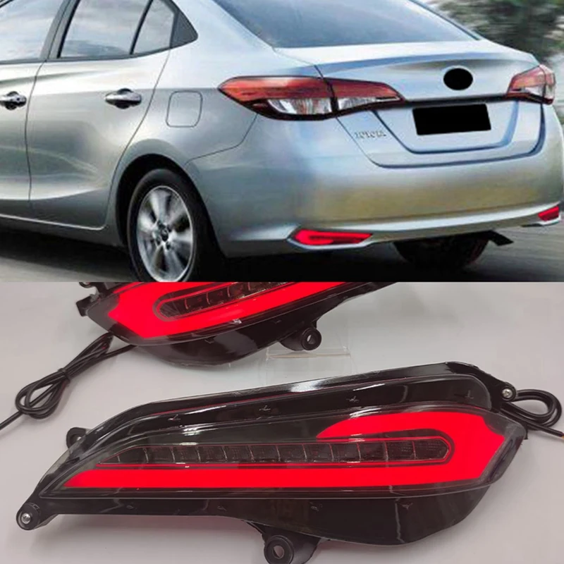 New2pcs Auto LED Reflector Taillight Rear Fog Lamp Bumper Braking Turn Signal Lights For Toyota Yaris 2017 2018 2019