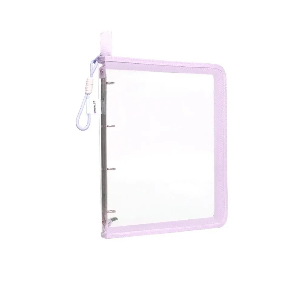 Durable 4-Hole Loose-leaf A4 Binder Folder, with Handle Transparent Document Pouch Zipper File Bag Students