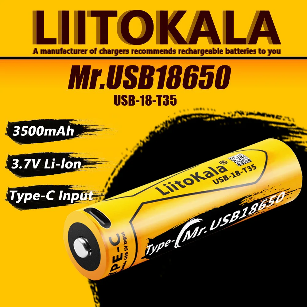 1-20pcs LiitoKala USB-18-T35 Type-C 18650 3.7V 3500mAh USB Rechargeable Li-ion Battery for Flashlight Electric Mouse Toy Battery