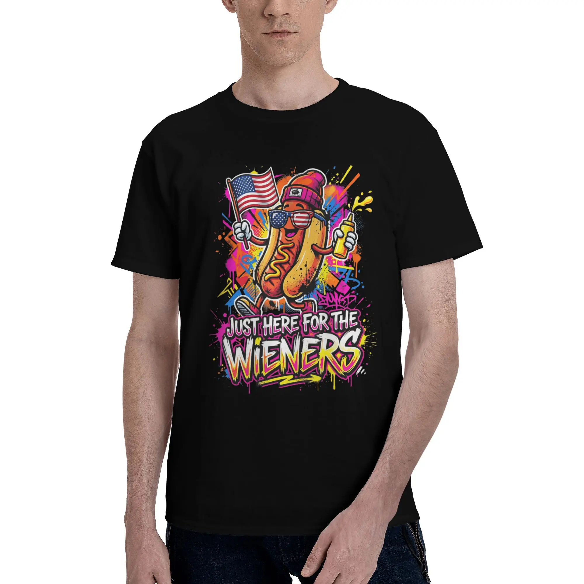 Hot Dog I'm Just Here for The Wieners 4Th of July  Tee Shirt for Men Women Gift T Shirts  Cotton Clothes
