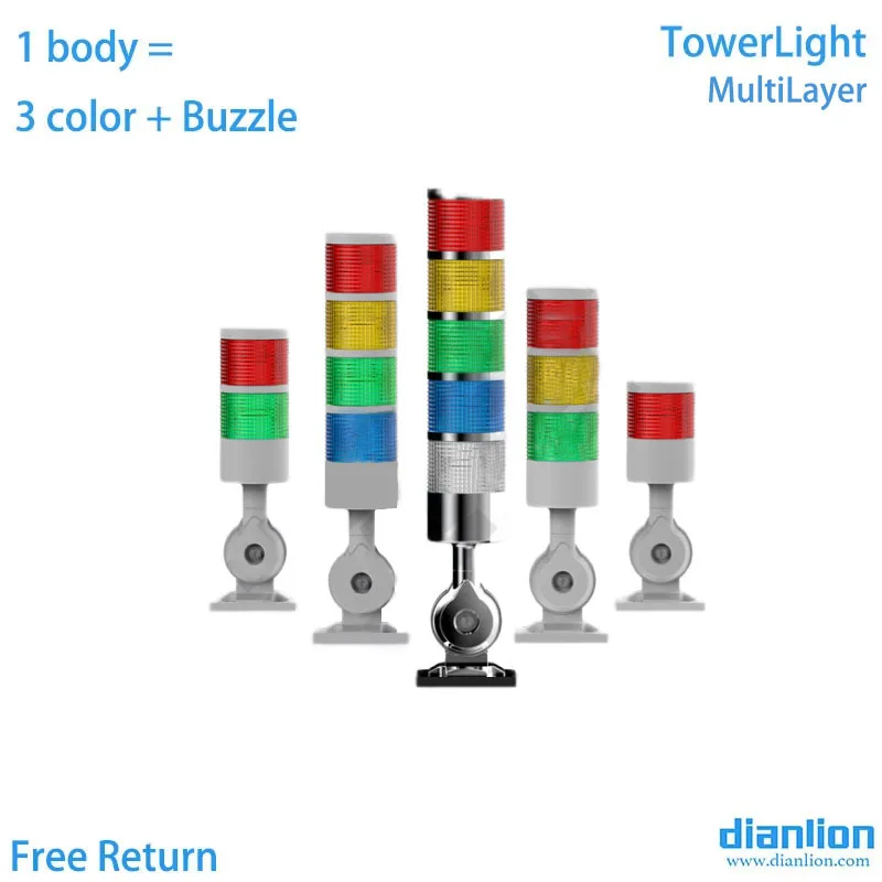 TowerLight, MultiLayer,  Green,Red,Blue,White ,Buzzle, 24Voltage, IP65;