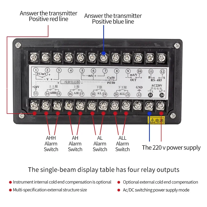 Controlador de nivel agua del tanque, indicador nivel litido 4relys, 4-20mA, AC220V , pantalla Digital automatica