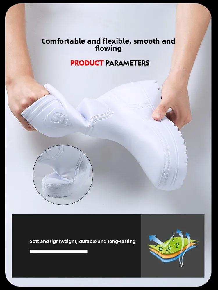 

Белые кухонные резиновые сапоги до середины икры с хлопковым улучшением, мужские теплые противоскользящие сапоги с маслом и Water oes Food ade, материал поверхности из ПВХ из ЭВА