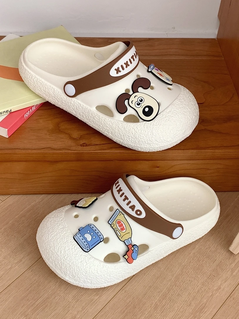 Cute Dog Women Slippers DIY Hole Garden Shoes For Summer Women Wearing Cartoon Women Beach Sandals Shoes
