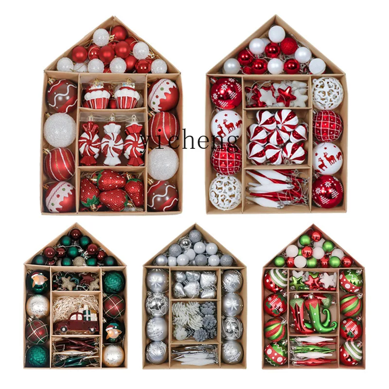 

ZC Christmas Ball Red and White Gift Bag Set 70 Ornaments Christmas Decorations Set Box Layout