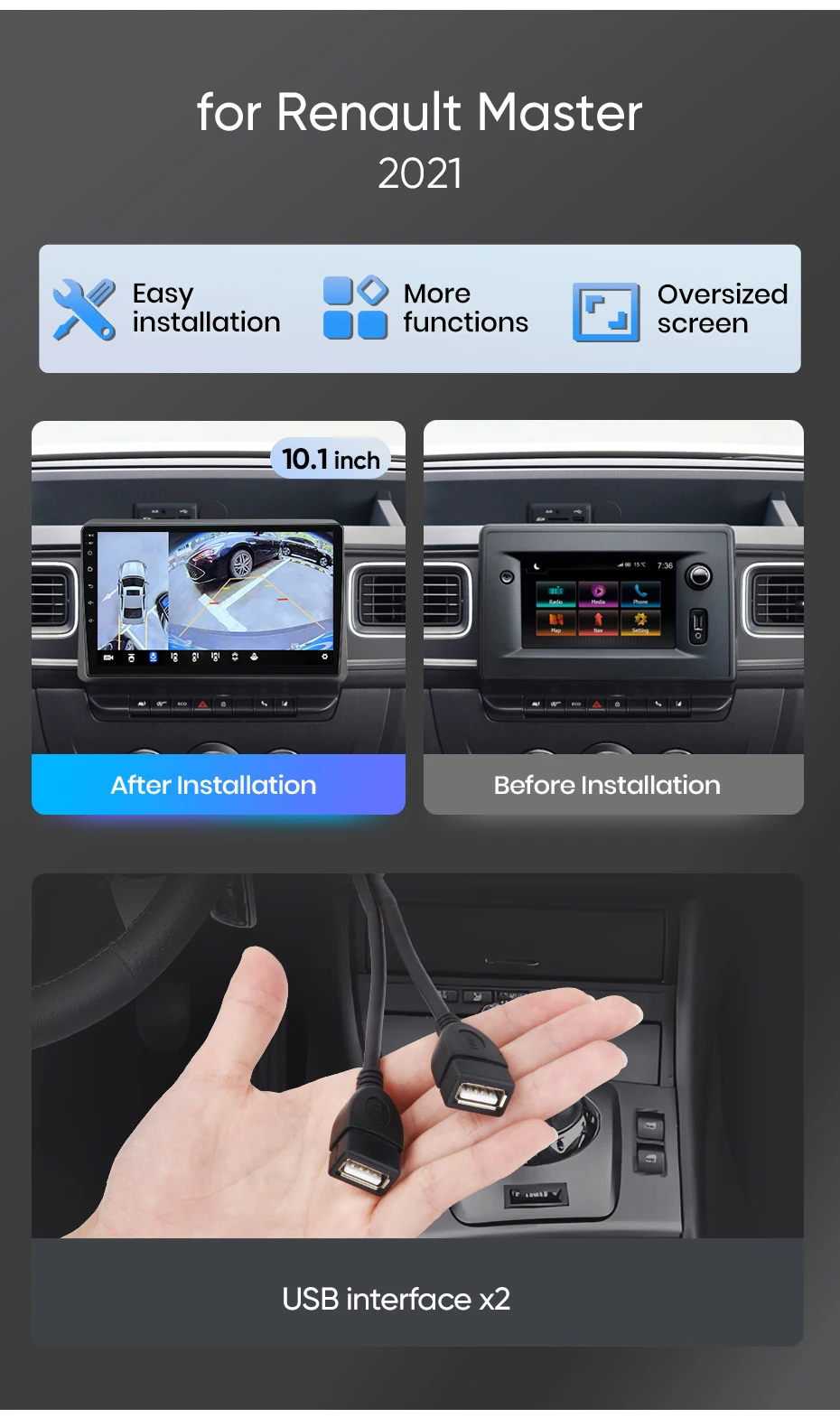 Junsun carplay android autoradio für renault master für nissan nv400 für opel movano 2 2012-2015 autos ysteme 2 din autoradio – Detail 4